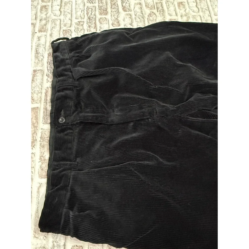 Polo Ralph Lauren Andrew Mens 38x32 Black Corduroy Pleated Baggy Wide Trousers